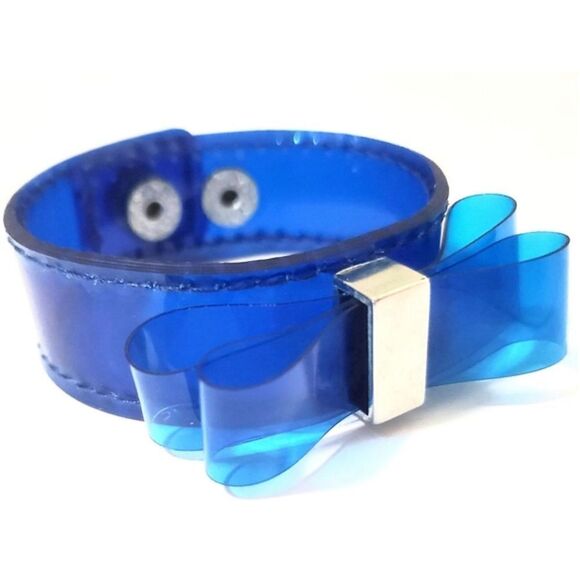 Beautiful NAVY and black DOUBLE BOW TIE JELLY GIFT THICK BRACELET minor wear Goo - Picture 2 of 9